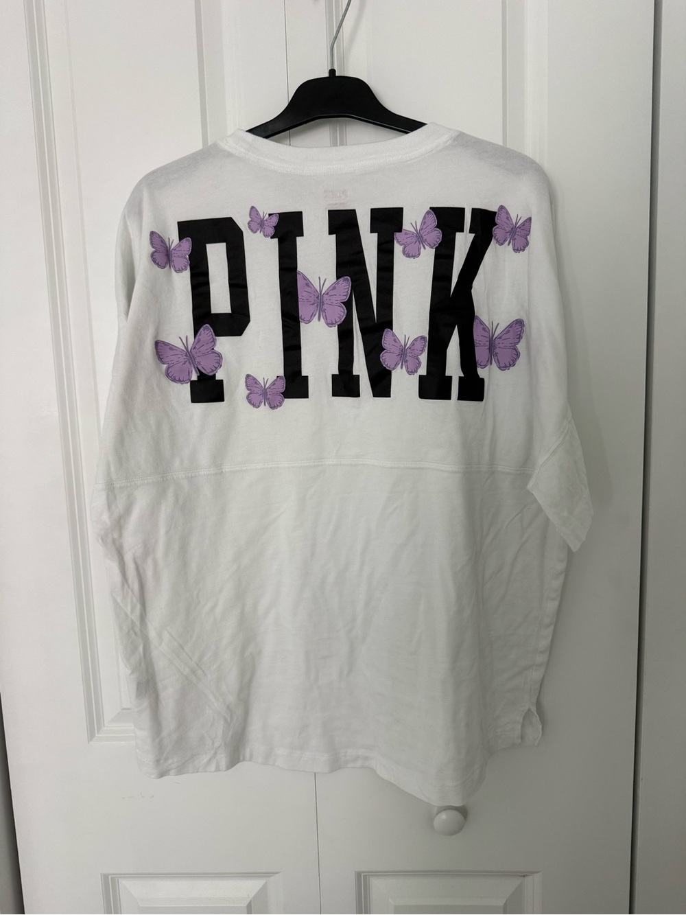 PINK Victoria's Secret' White Tee with Purple Butterfly Print